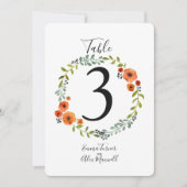 花かわいらしリース |テーブル番号カード 招待状 (正面)