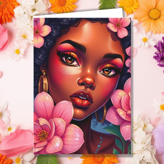 花かわいらし付きカラー誕生日 カード