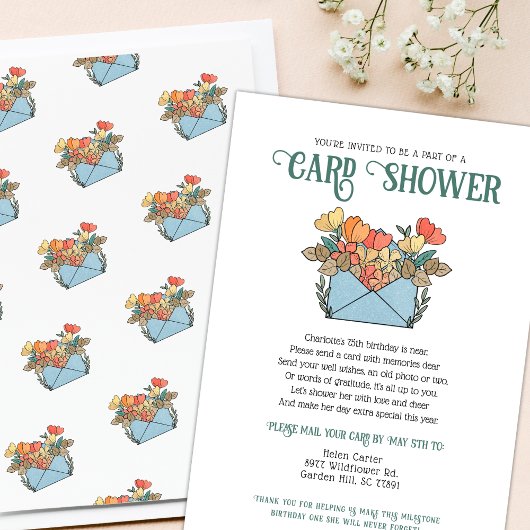 花かわいらし付きシャワーバイメール75誕生日 招待状