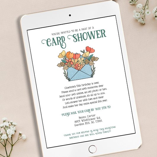 花かわいらし付きシャワーバイメール75誕生日 招待状