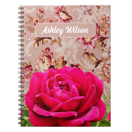花かわいらし付きモノグラムヴィンテージ ノートブック (正面)