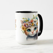 花かわいらし付き水彩オレンジ猫顔 マグカップ (正面右)