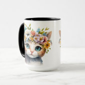 花かわいらし付き水彩オレンジ猫顔 マグカップ (正面左)