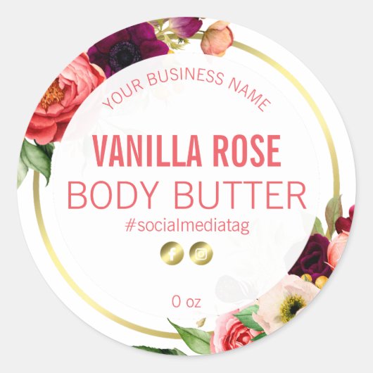 花かわいらし付き白い製品ラベル ラウンドシール (正面)