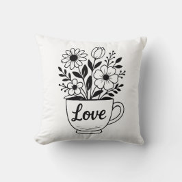 花かわいらし付き紅茶カップデザイン クッション