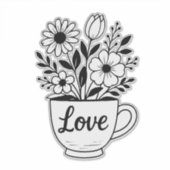 花かわいらし付き紅茶カップデザイン シール (正面)