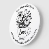 花かわいらし付き紅茶カップデザイン ラージ壁時計 (傾斜)