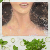 花かわいらし台所用タオル付き女性 キッチンタオル (折り畳み)