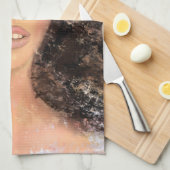 花かわいらし台所用タオル付き女性 キッチンタオル (四つ折り)