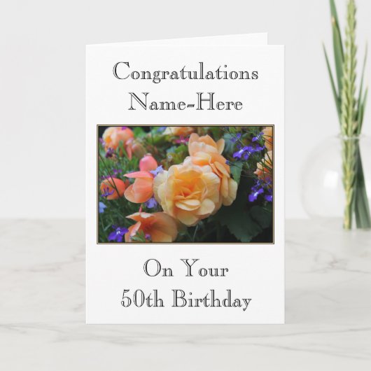 花かわいらし名前をカスタムする50番誕生日。 カード (正面)