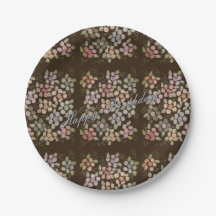 花かわいらし咲きチョコレートブラウン誕生日プレート