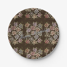 花かわいらし咲きチョコレートブラウン誕生日プレート ペーパープレート