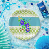 花かわいらし咲きプレートのティール(緑がかった色)とライム ペーパープレート (パーティー)