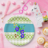 花かわいらし咲きプレートのティール(緑がかった色)とライム ペーパープレート (パーティー)