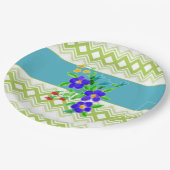 花かわいらし咲きプレートのティール(緑がかった色)とライム ペーパープレート (アングル)