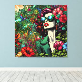花かわいらし園の女性 キャンバスプリント (インサイチュ (ウッドフロア))