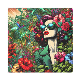 花かわいらし園の女性 メタルプリント