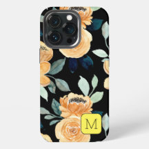 花かわいらし柄ブラックベージュブルーイニシャル