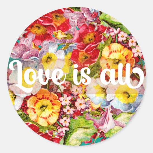 花かわいらし柄ヴィンテージPrimrose Love is All ラウンドシール (正面)