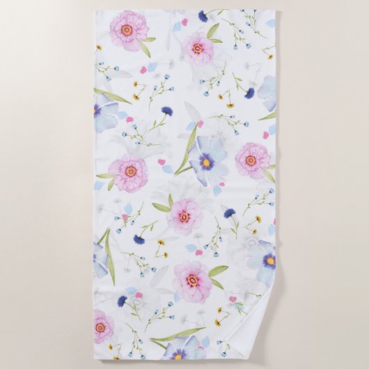 花かわいらし柄 ビーチタオル (正面)
