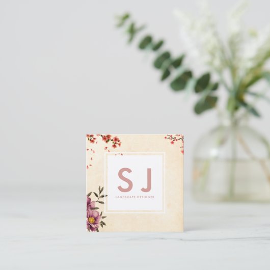 花かわいらし植物造園デザイナー スクエア名刺 (スタンド正面)
