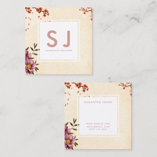 花かわいらし植物造園デザイナー スクエア名刺 (正面/裏面)
