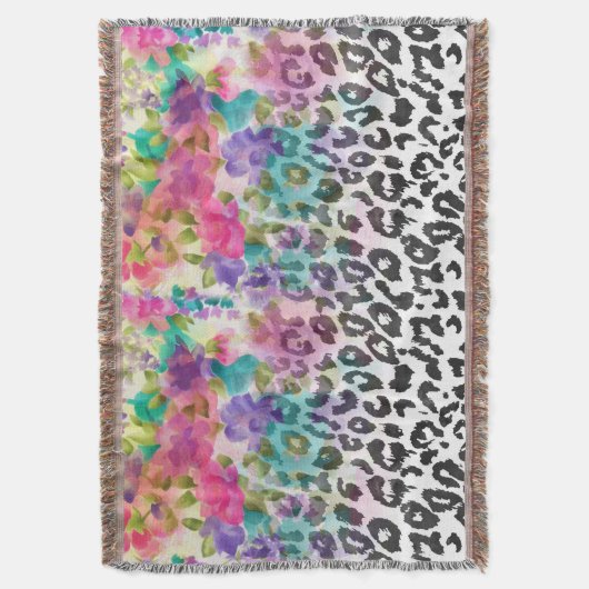 花かわいらし水色ハ絵を描ドヒョウ スローブランケット (正面縦)