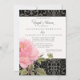 花かわいらし牡丹ボタニカルカップルのシャワー 招待状