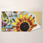 花かわいらし畑に咲く黄色のひまわり バスタオル (バスタオル)