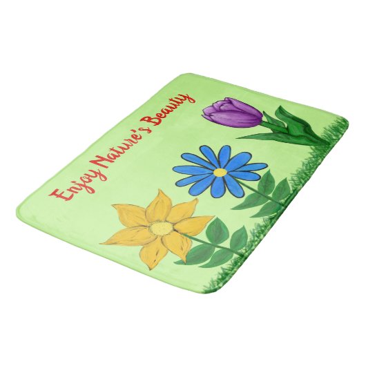 花かわいらし緑浴用マット バスマット (アングル)
