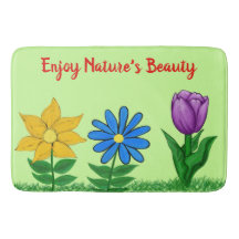 花かわいらし緑浴用マット