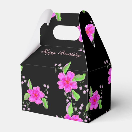 花かわいらし色の黒とピンクのゲストのお気に入りボックス フェイバーボックス (正面サイド)