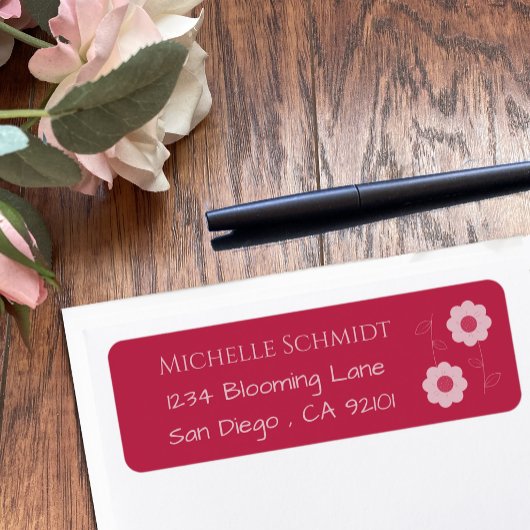 花かわいらし色マゼンタ差出人住所ラベル ラベル