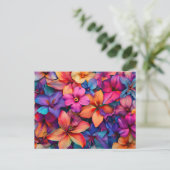 花かわいらし花カラフル柄きれい ポストカード (スタンド正面)