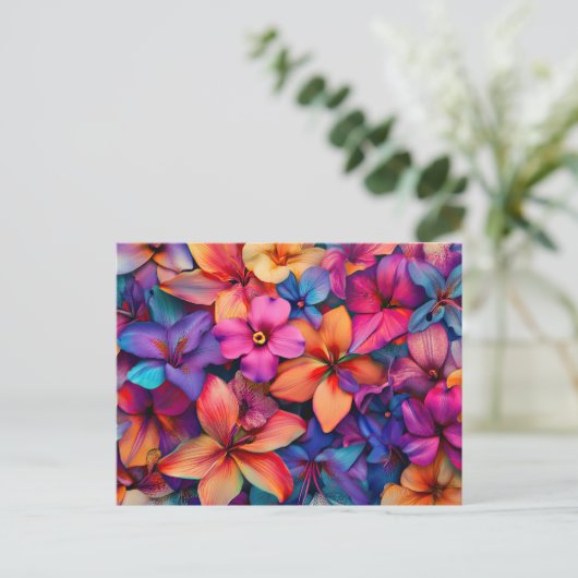 花かわいらし花カラフル柄きれい ポストカード (スタンド正面)