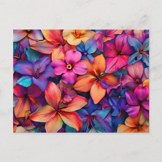 花かわいらし花カラフル柄きれい ポストカード (正面)