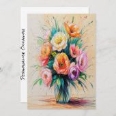 花かわいらし花花束アートカラーペンシルスケッチ シーズンカード (正面/裏面)