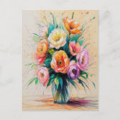 花かわいらし花花束アートカラーペンシルスケッチ ポストカード (正面)