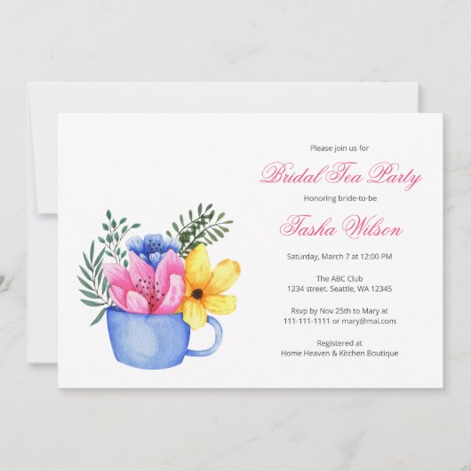 花かわいらし茶のブライダルシャワー茶パーティー 招待状 (正面)