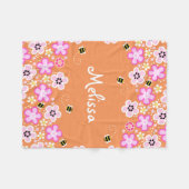 花かわいらし蜂フリースブランケット フリースブランケット (正面(横))