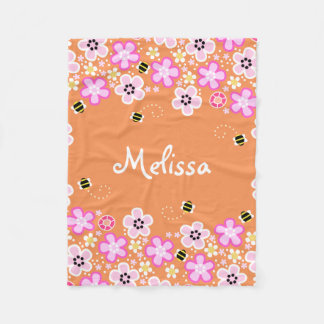 花かわいらし蜂フリースブランケット フリースブランケット