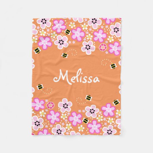 花かわいらし蜂フリースブランケット フリースブランケット (正面)