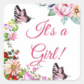 花かわいらし蝶の赤ちゃんシャワーステッカー スクエアシール (正面)
