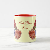 花かわいらし赤いバラとバラ芽フローラ ツートーンマグカップ (中央)