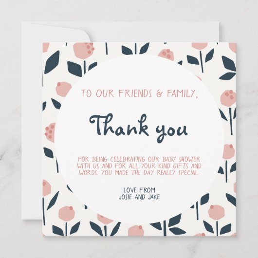 花かわいらし赤ちゃんシャワーサンキューカード 招待状 (正面)