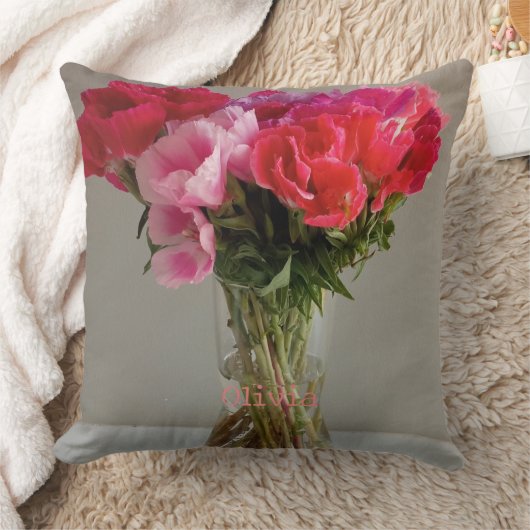 花かわいらし2月の写真+名前をカスタムする クッション (ブランケット)