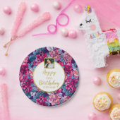 花かわいらし、ハッピーバースデー、カスタム文字 ペーパープレート (パーティー)