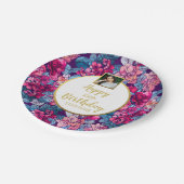 花かわいらし、ハッピーバースデー、カスタム文字 ペーパープレート (アングル)