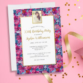 花かわいらし、任意の年齢、写真の追加、誕生日パーティー 招待状