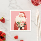 花がピンクのクリスマスを迎えるかわいいサンタクロース スタンダードカクテルナプキン (インサイチュ)